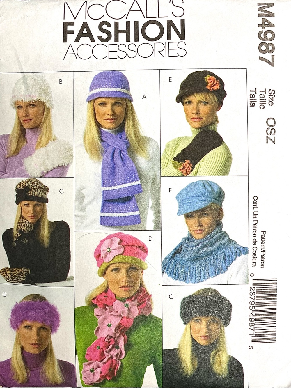 McCalls Fashion Accessories 4987 Women Hat Headband Mittens Scarf Sewing Pattern